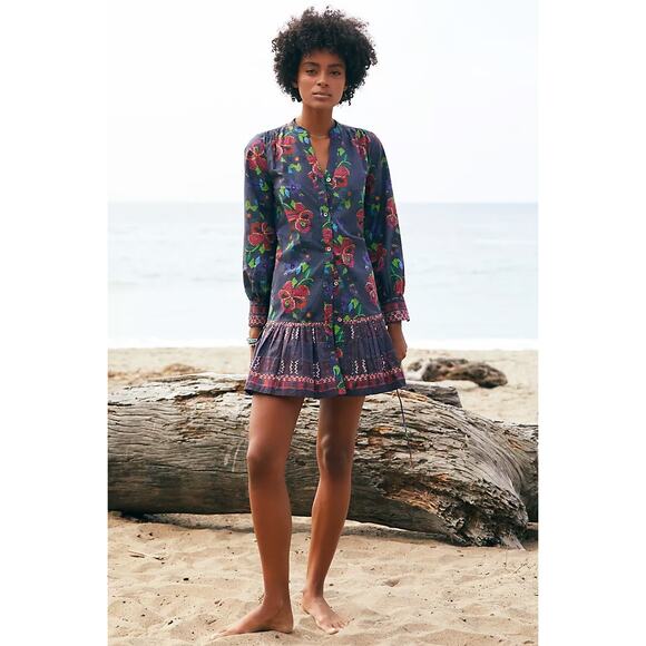 nwt ANTHROPOLOGIE RO'S GARDEN sz S Ines Poplin Shirt Dress in Blue Giselle - Picture 1 of 4